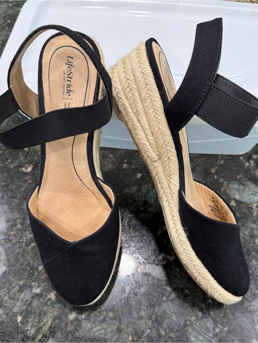 Life Stride Black Espadrille Wedge Sandals with Ankle Strap